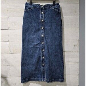 Vintage GAP Denim Maxi Skirt Womens 6 Y2K Jean Long Button-Down Front